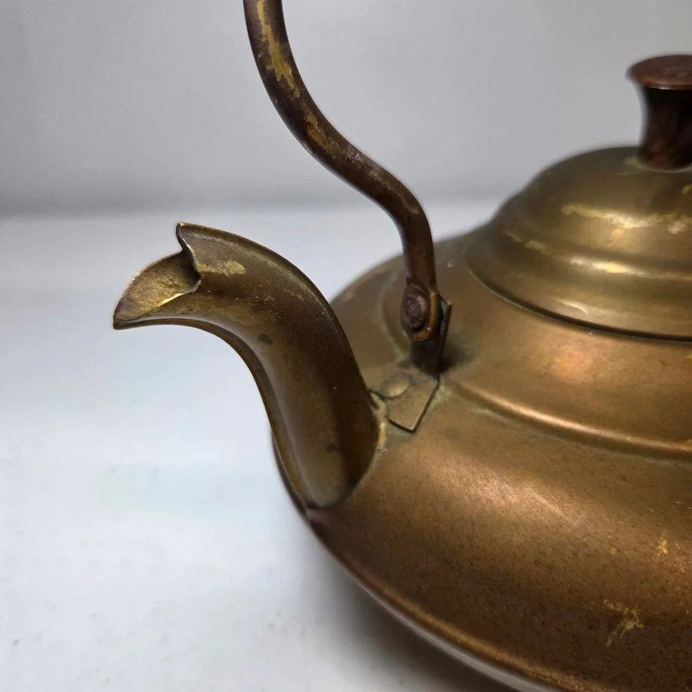 Vintage Revere Ware Copper Tea‎ Kettle Brass Handle Wood Grip 6 Cup 8X6